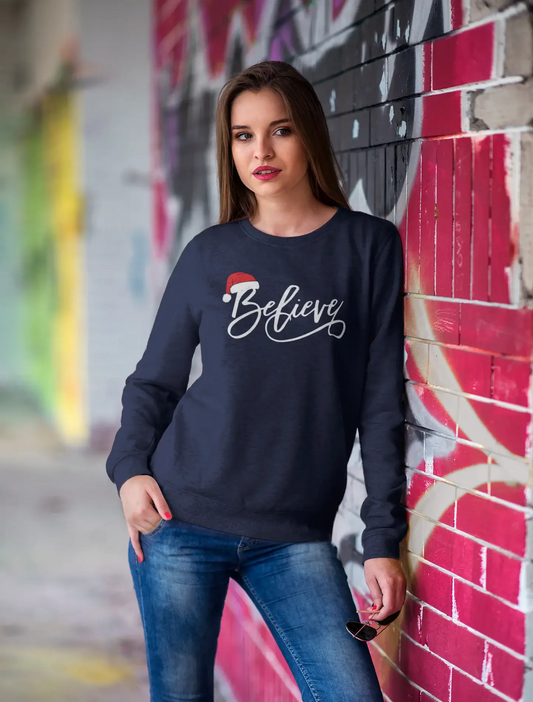 ULTRABASIC – <span>Grafisches</span> <span>Damen-</span> Weihnachts-Believe-Hut, süßes Sweatshirt, <span>Weihnachtsgeschenkideen</span> , Denim