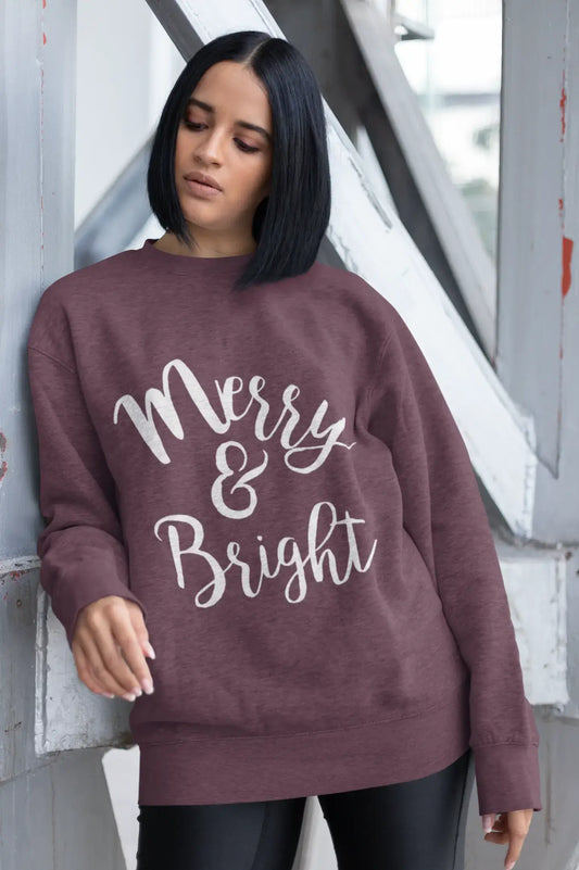 ULTRABASIC - Graphic Women's Long Sleeve Merry And Bright Christmas Sweatshirt Cute Printed Xmas Gift Ideas French Navy
