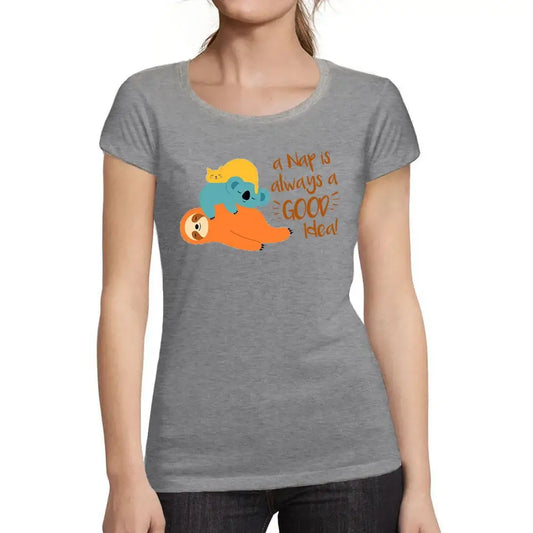Women's Graphic T-Shirt Organic Nap Is Good Idea Ladies Limited Edition Short Sleeve Tee-Shirt Vintage Birthday Gift Novelty