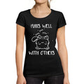 Women's Graphic T-Shirt Purrs Well With Others Limited Edition Short Sleeve Tee-Shirt Vintage Birthday Gift Ladies Novelty
