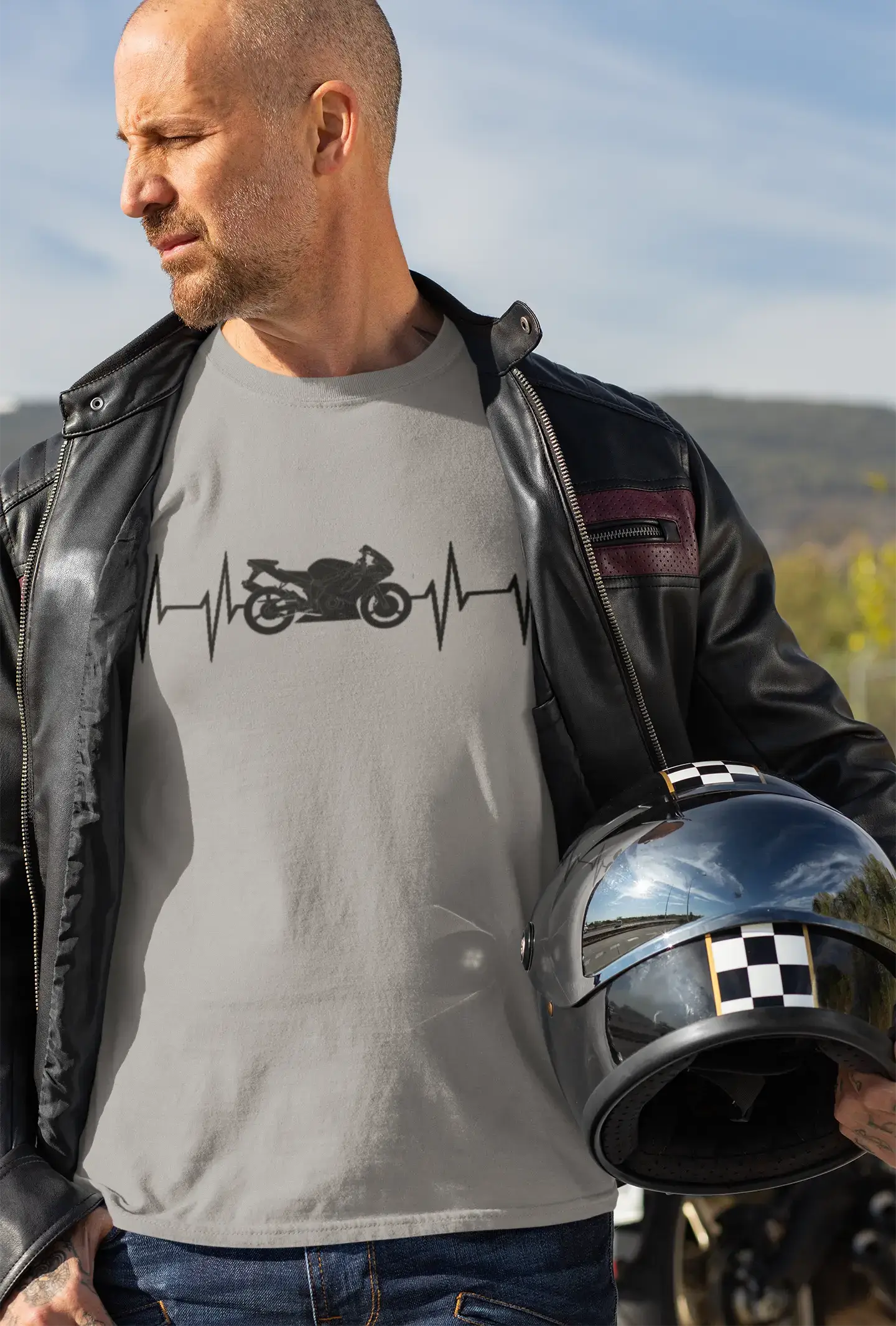 Men's Graphic T-Shirt Motorcycle Heartbeat Gift Idea