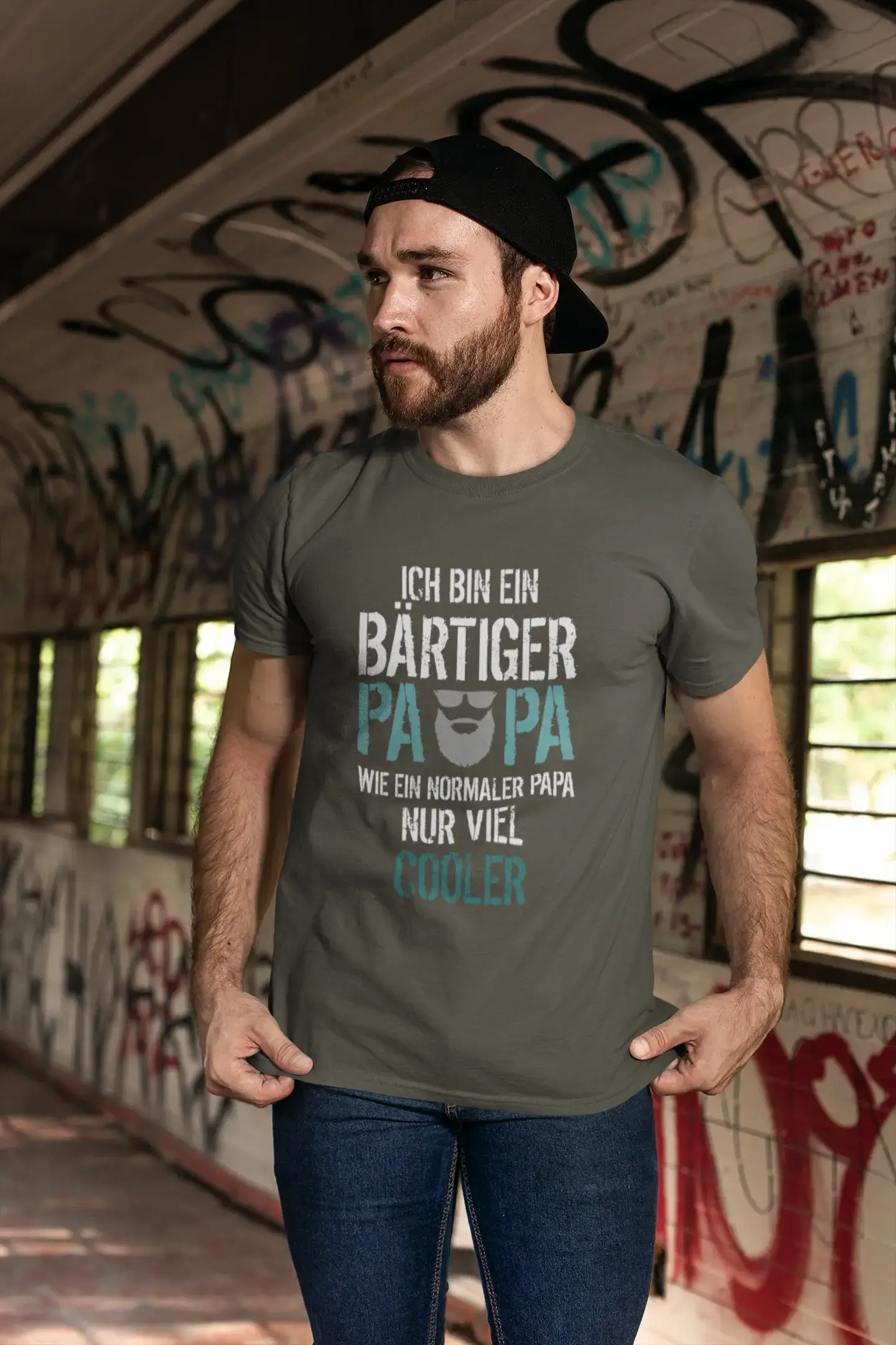 Men’s Graphic T-Shirt Ich bin ein Bärtiger Papa - nur cooler Military Green Gift Idea