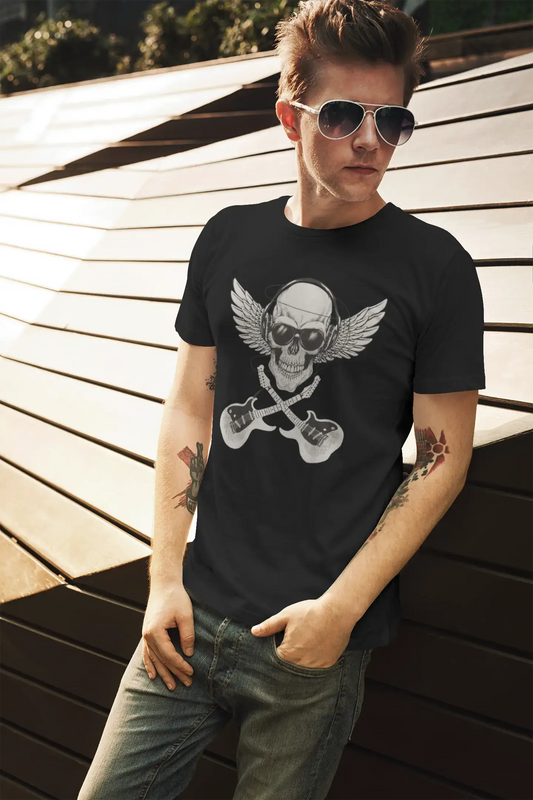Men’s Graphic T-Shirt Swag Music Rock Skull with Headphones Deep Black Gift Idea