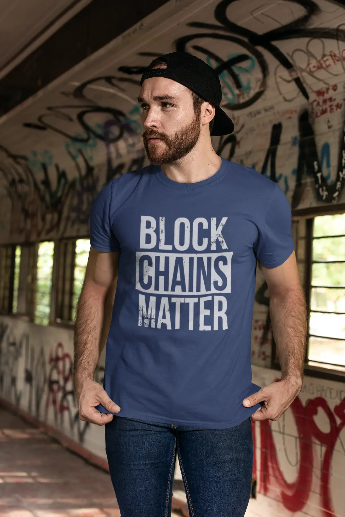 Men’s Graphic T-Shirt Blockchains Matter Cryptocurrency Aqua Gift Idea