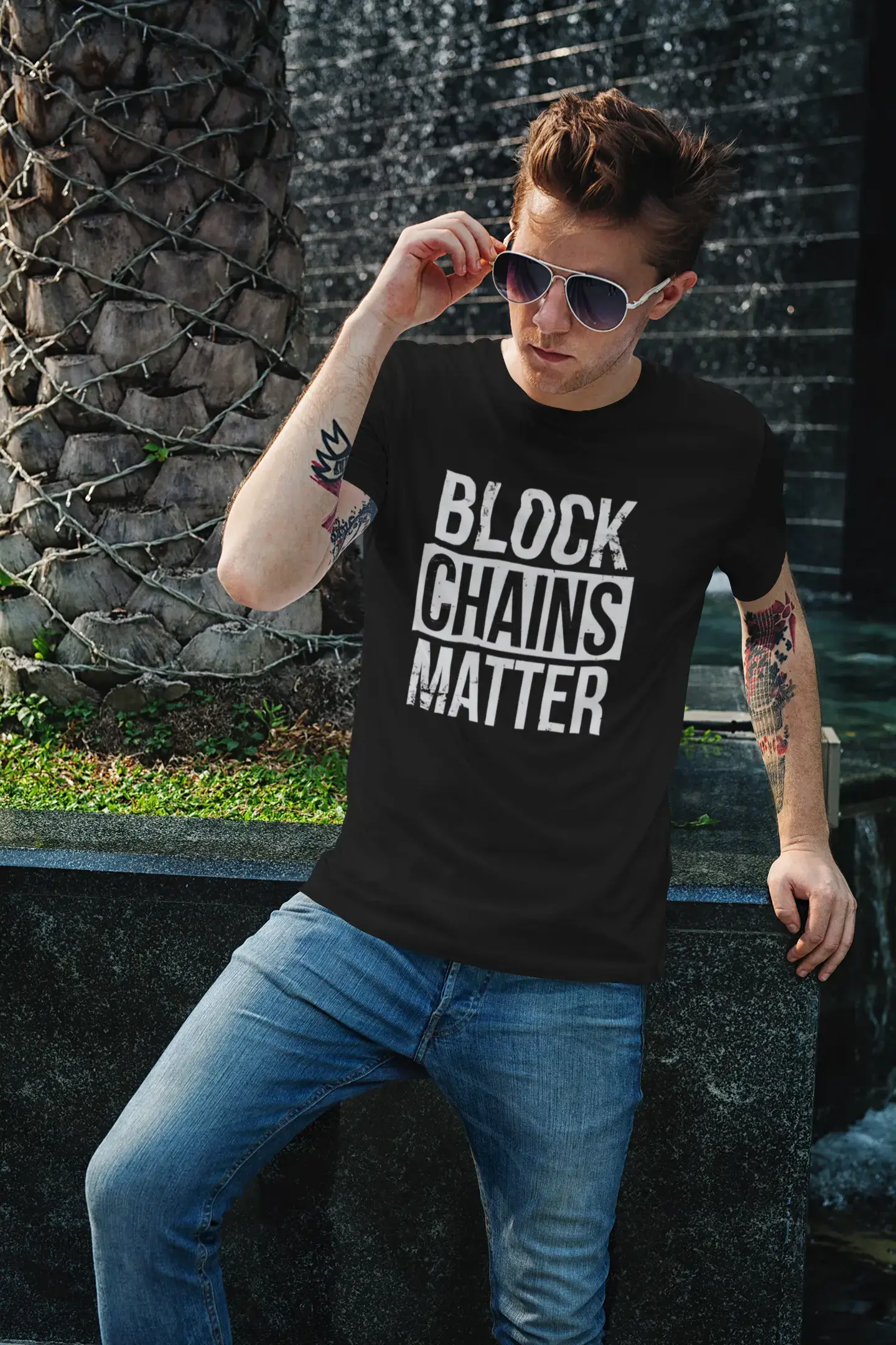 Men’s Graphic T-Shirt Blockchains Matter Cryptocurrency Aqua Gift Idea