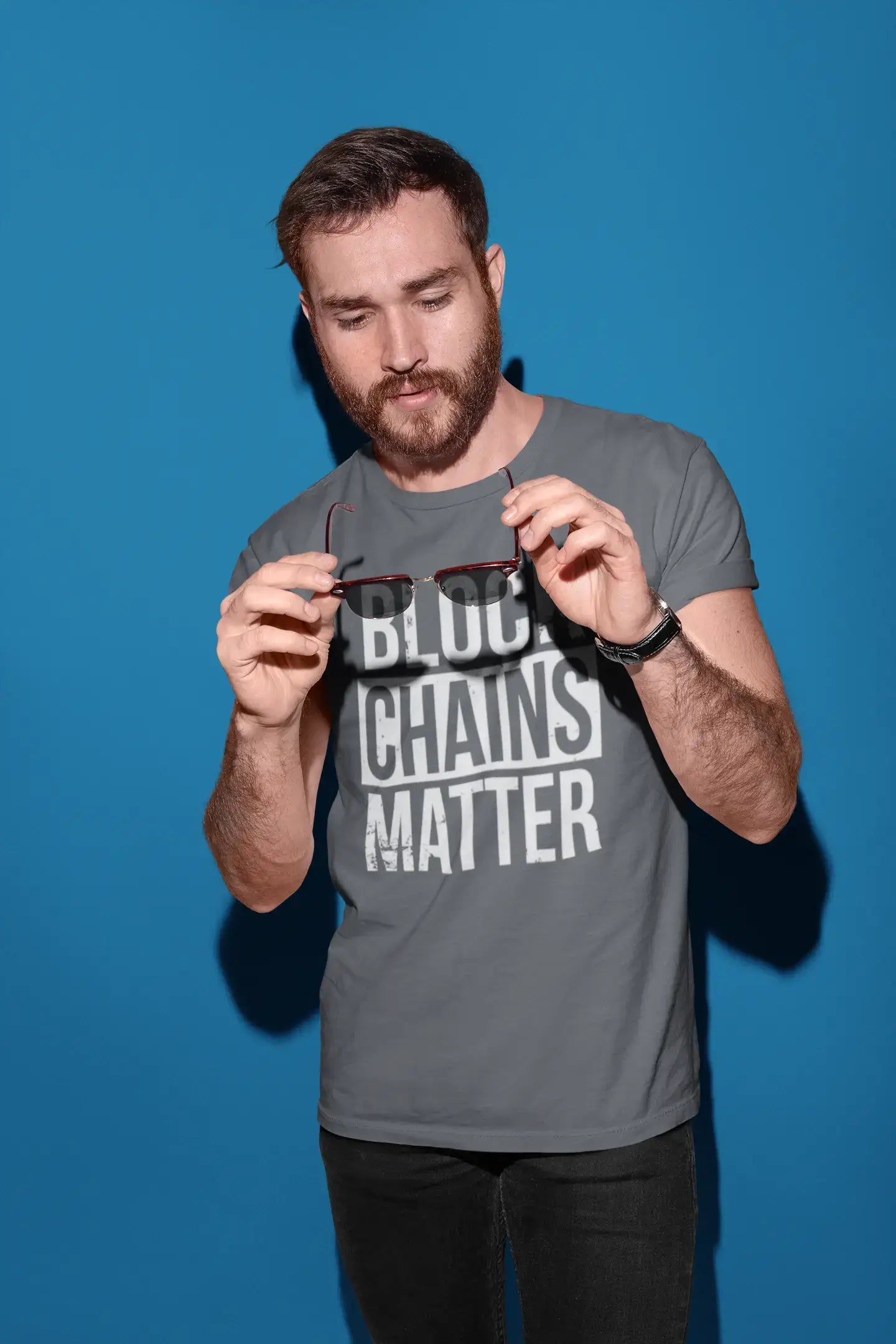 Men’s Graphic T-Shirt Blockchains Matter Cryptocurrency Aqua Gift Idea