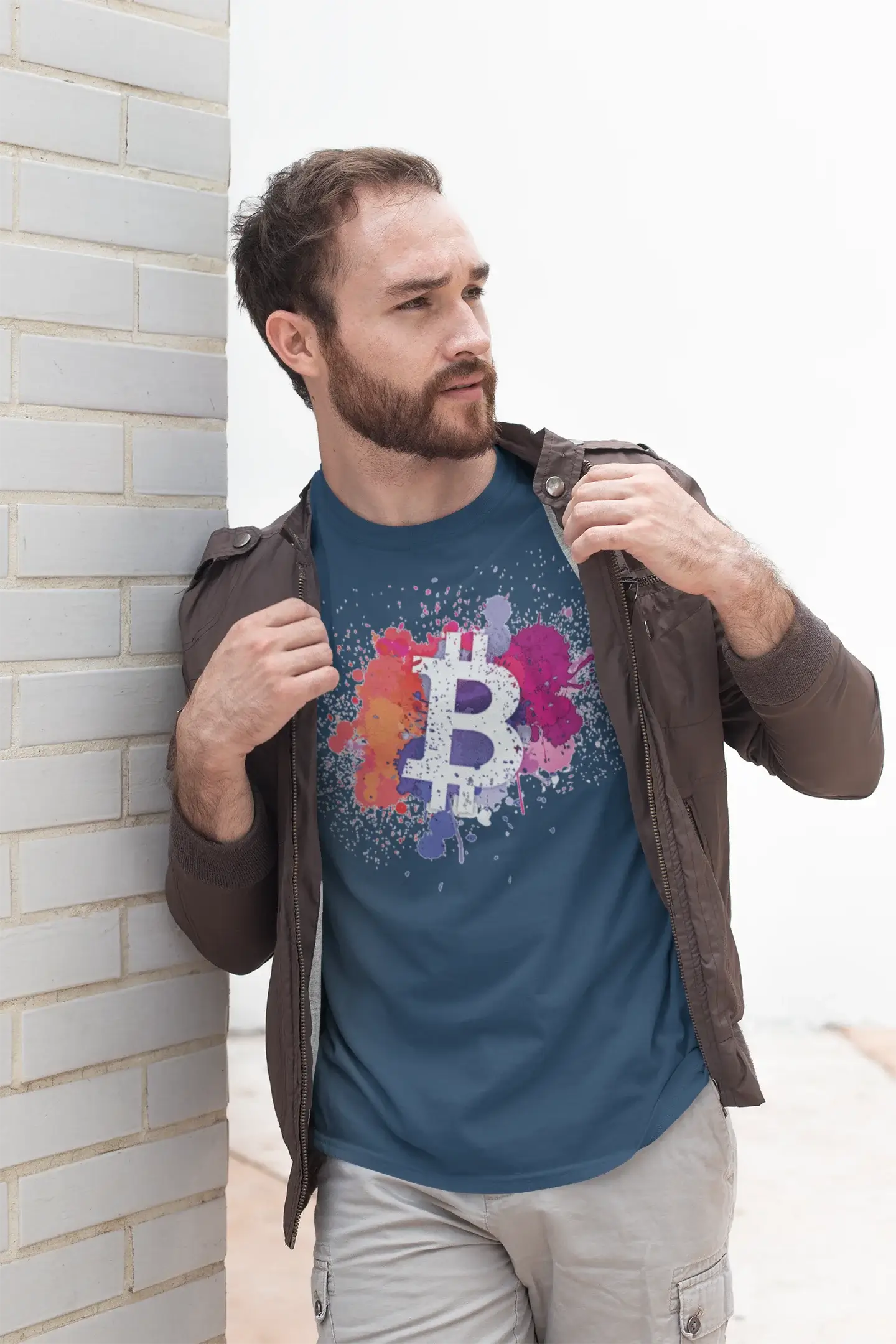 Men’s Graphic T-Shirt Bitcoin Art BTC HODL Crypto Traders Aqua Gift Idea