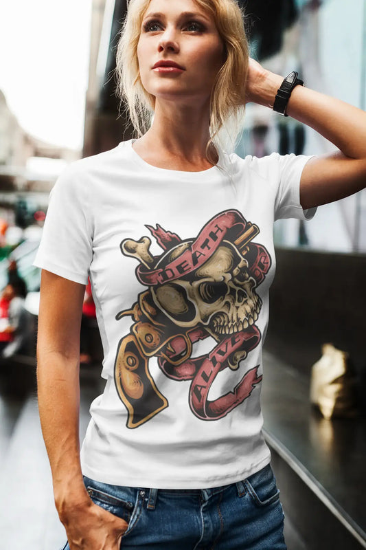ULTRABASIC Women's Organic T-Shirt - Death or Alive - Gun Skull Shirt for Women