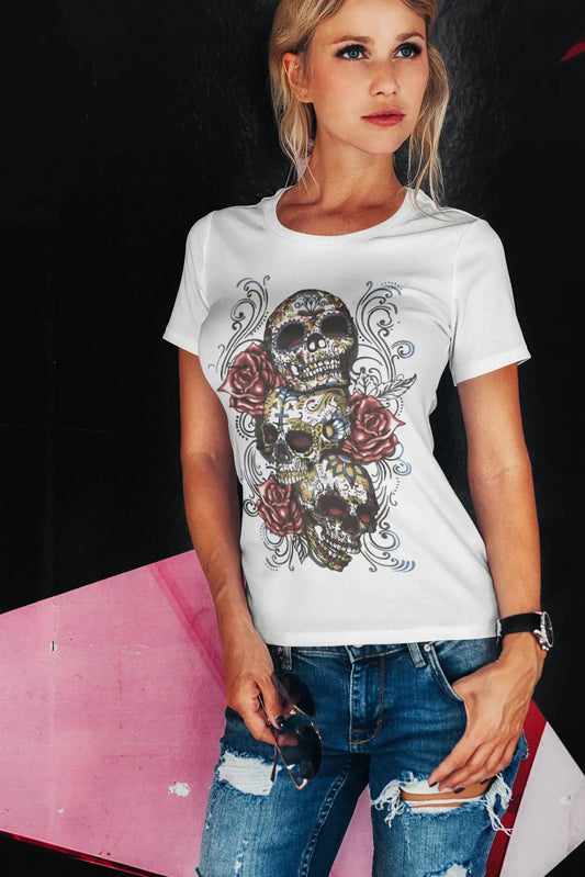 ULTRABASIC Women's Organic T-Shirt - Christian Roses Skull - Flowers Tee Shirt