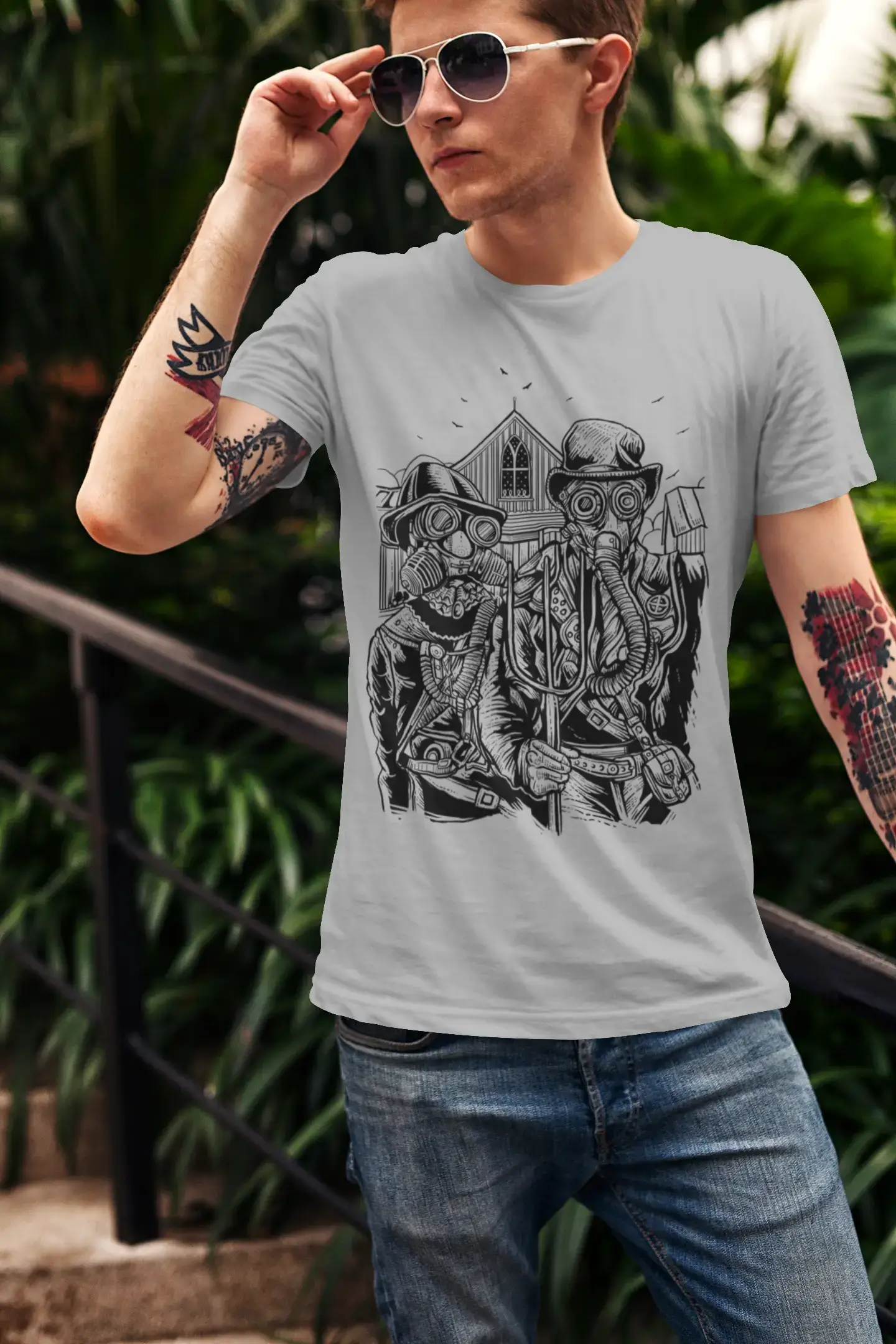 ULTRABASIC Herren-Grafik-T-Shirt American Steampunk – Gruseliges Horror-Shirt für Männer