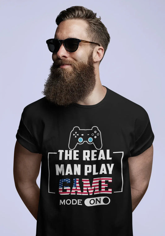 ULTRABASIC Men's T-Shirt The Real Man Play Game US Flag - Patriotic Gamer Shirt