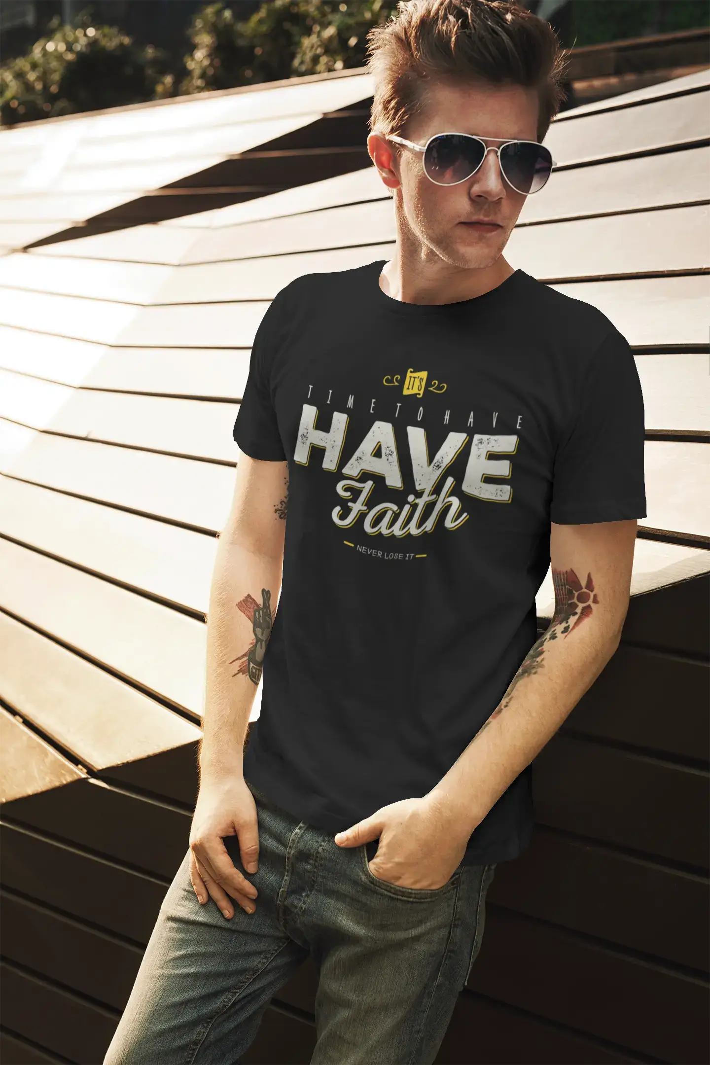 ULTRABASIC Herren-Bio-T-Shirt Time to Have Faith – Christus-Bibel-Religionsshirt