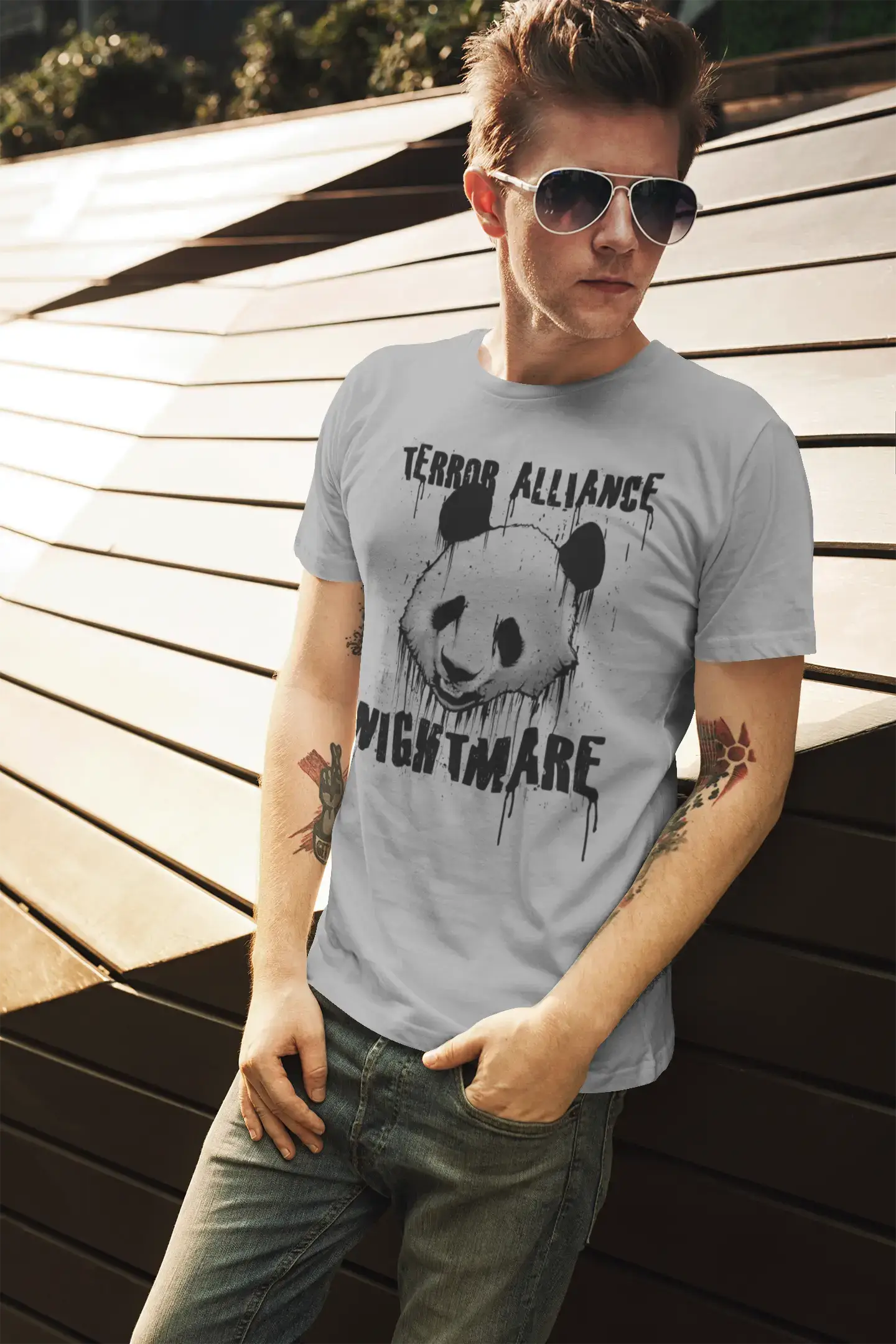 ULTRABASIC Herren-Grafik-T-Shirt Terror Alliance Nightmare – Panda-Shirt für Männer