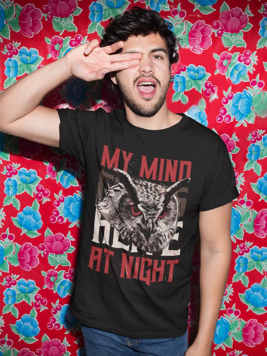 ULTRABASIC Men's Graphic T-Shirt My Mind Goes Here at Night - Owl Shirt for Men