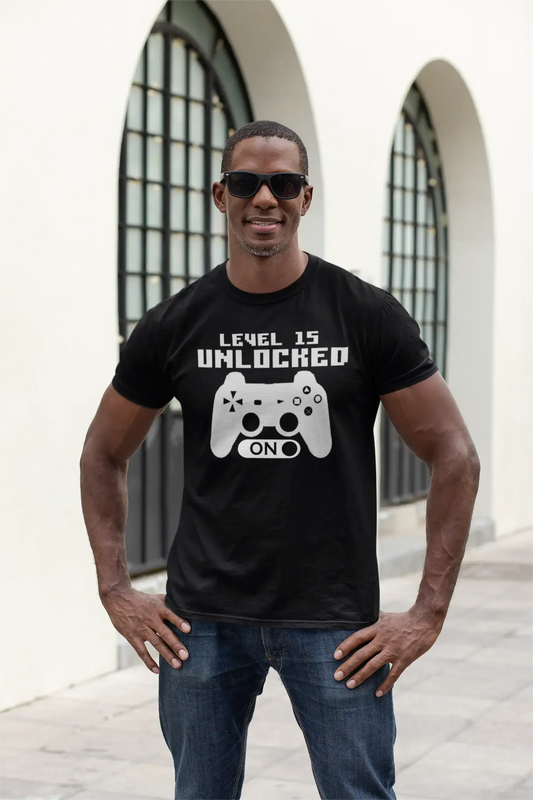 ULTRABASIC Men's Gaming T-Shirt Level 15 Unlocked - Game Mode On - Gamer Shirt