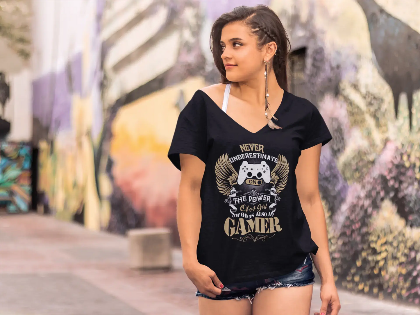 ULTRABASIC Damen-Gaming-T-Shirt – Unterschätze niemals die Macht eines Gamer-Girls