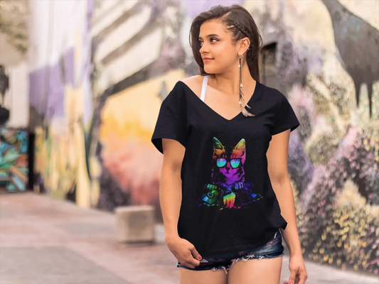 ULTRABASIC Women's Funny Cat T-Shirt - DJ Cat - Birthday Gift For Cat Owners