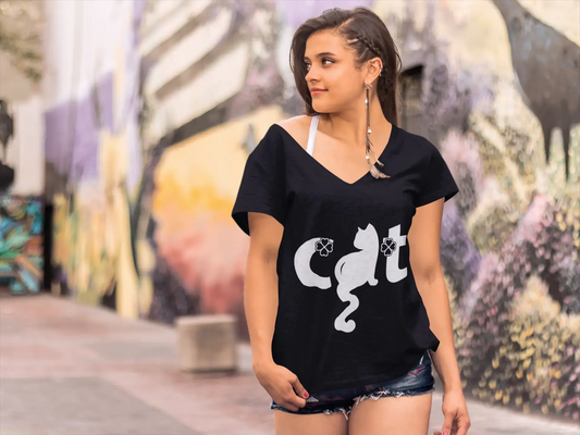 ULTRABASIC Damen T-Shirt Lucky Cat Shamrock – Lustiges Kätzchen-Shirt für Katzenliebhaber