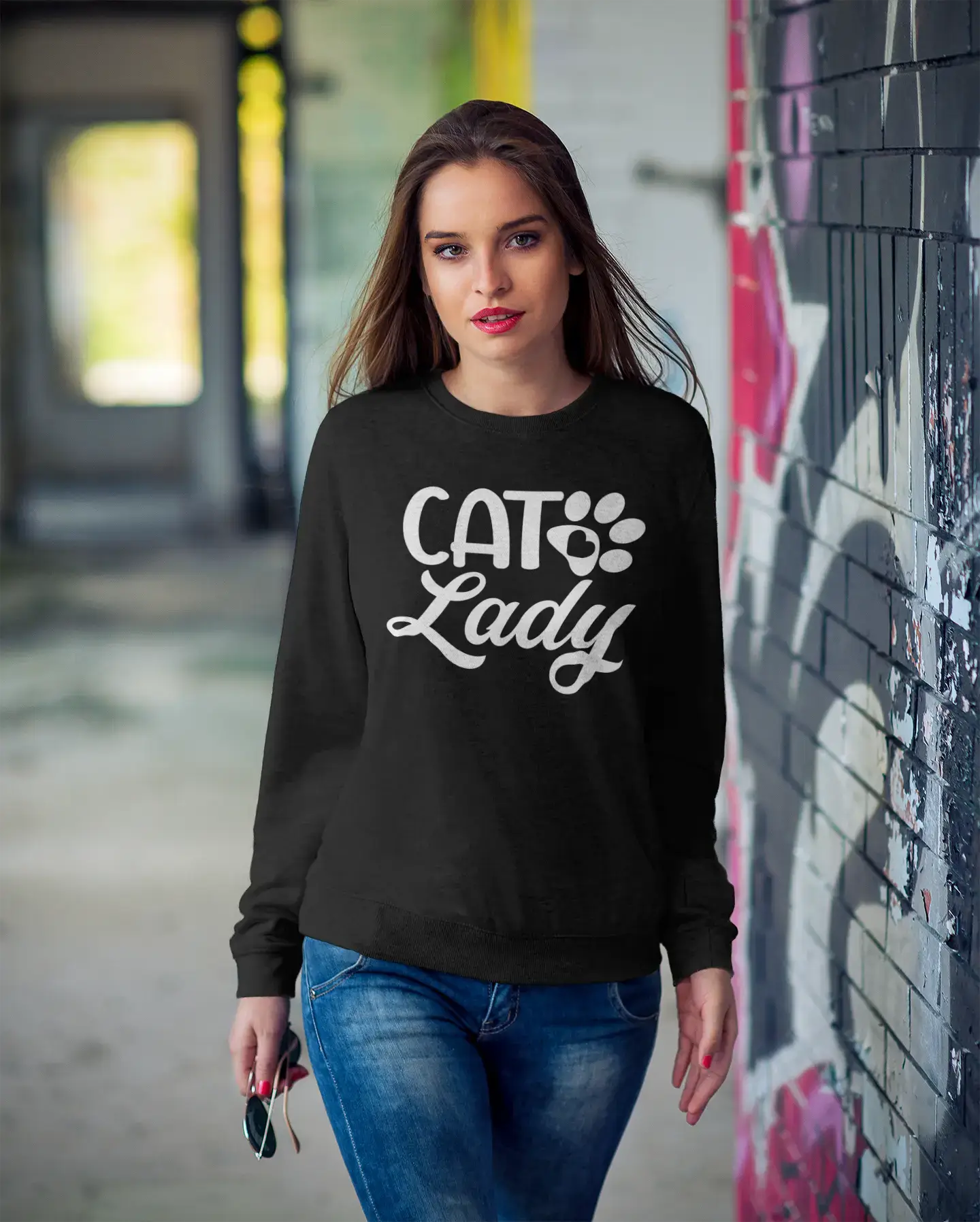 ULTRABASIC Women's Sweatshirt Cat Lady - Kitten Paw Funny Sweater for Ladies
