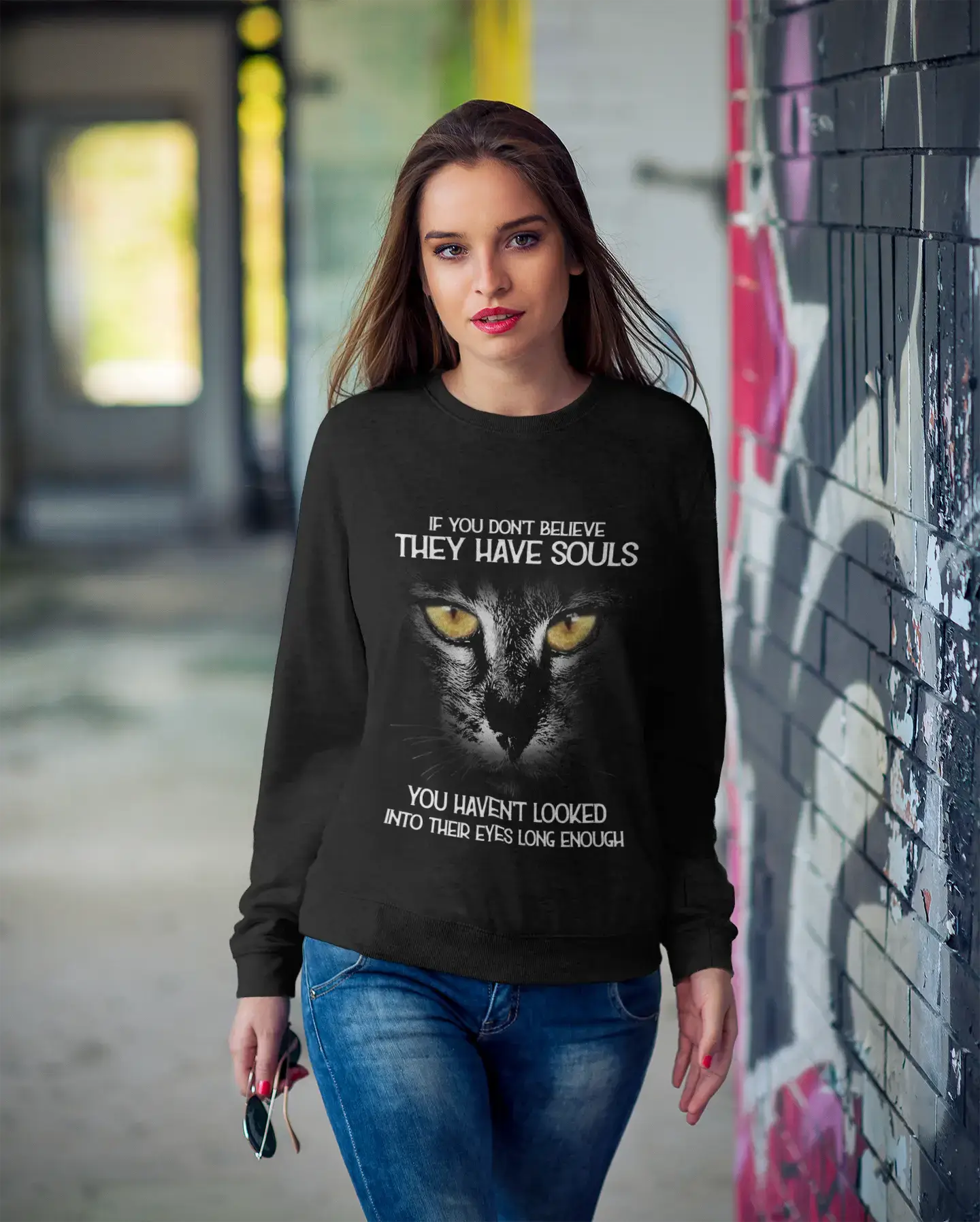 ULTRABASIC Women's Sweatshirt They Have Souls - Cute Cat Sully - Cat Eyes