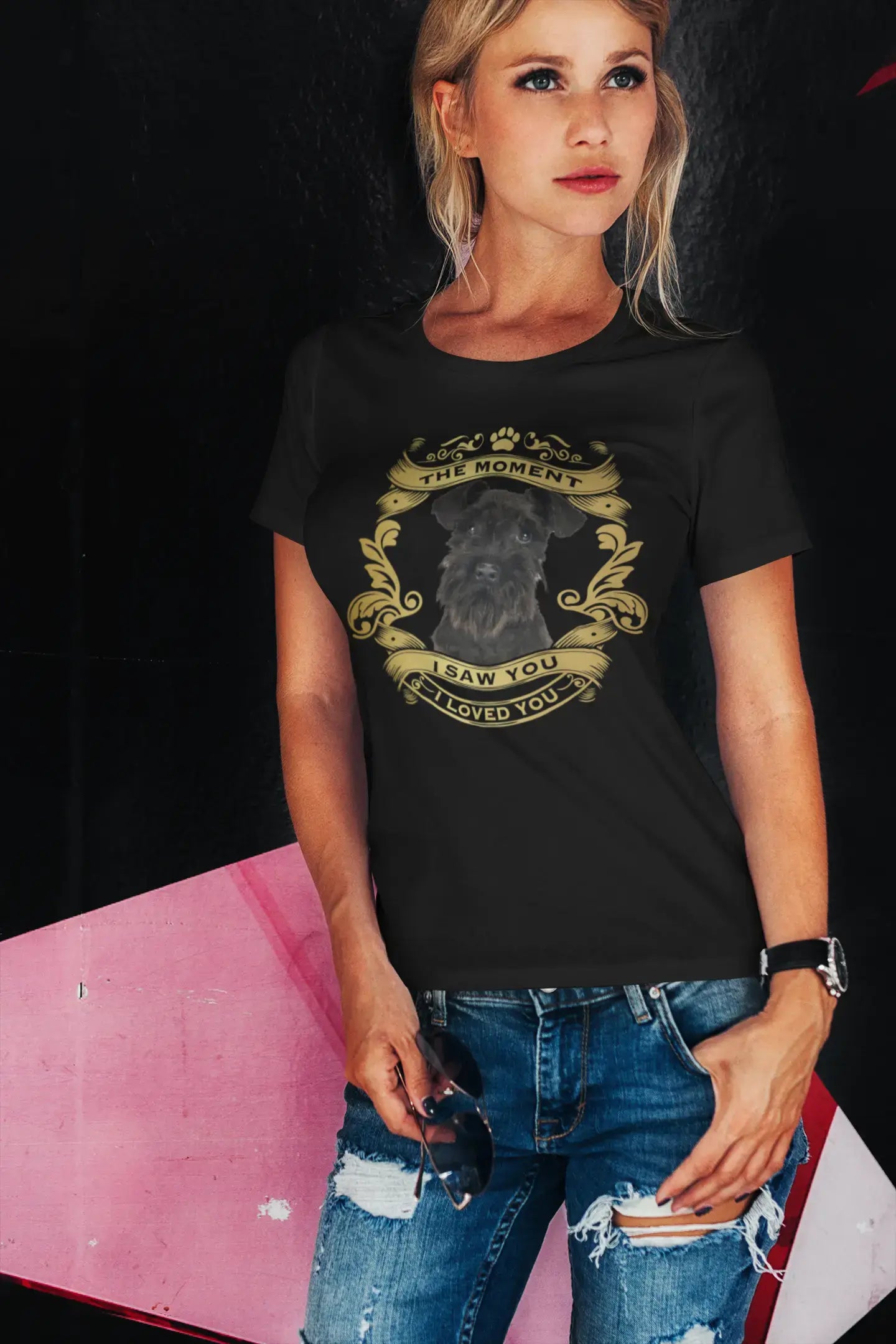 ULTRABASIC Bio-T-Shirt für Damen, Schnauzer-Hund – Moment I Saw You I Loved You, Welpen-T-Shirt für Damen