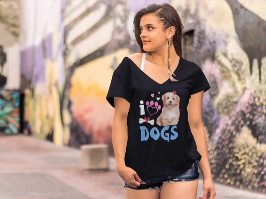 ULTRABASIC Damen T-Shirt I Love Fluffy Dogs – Süße Hundepfote – Hundeknochen