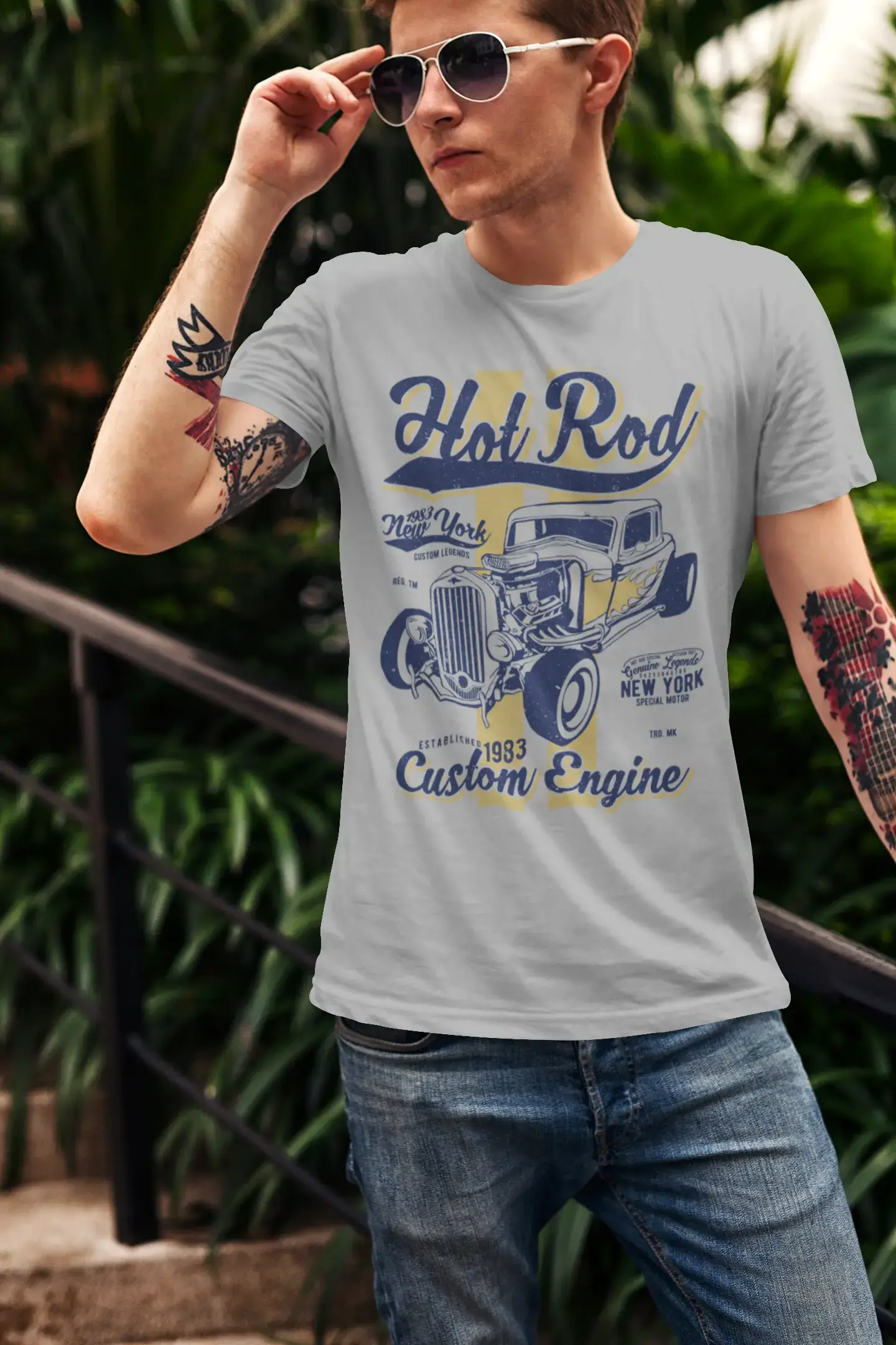 ULTRABASIC Men's T-Shirt Hot Rod New York Since 1983 - Custom Engine Tee Shirt