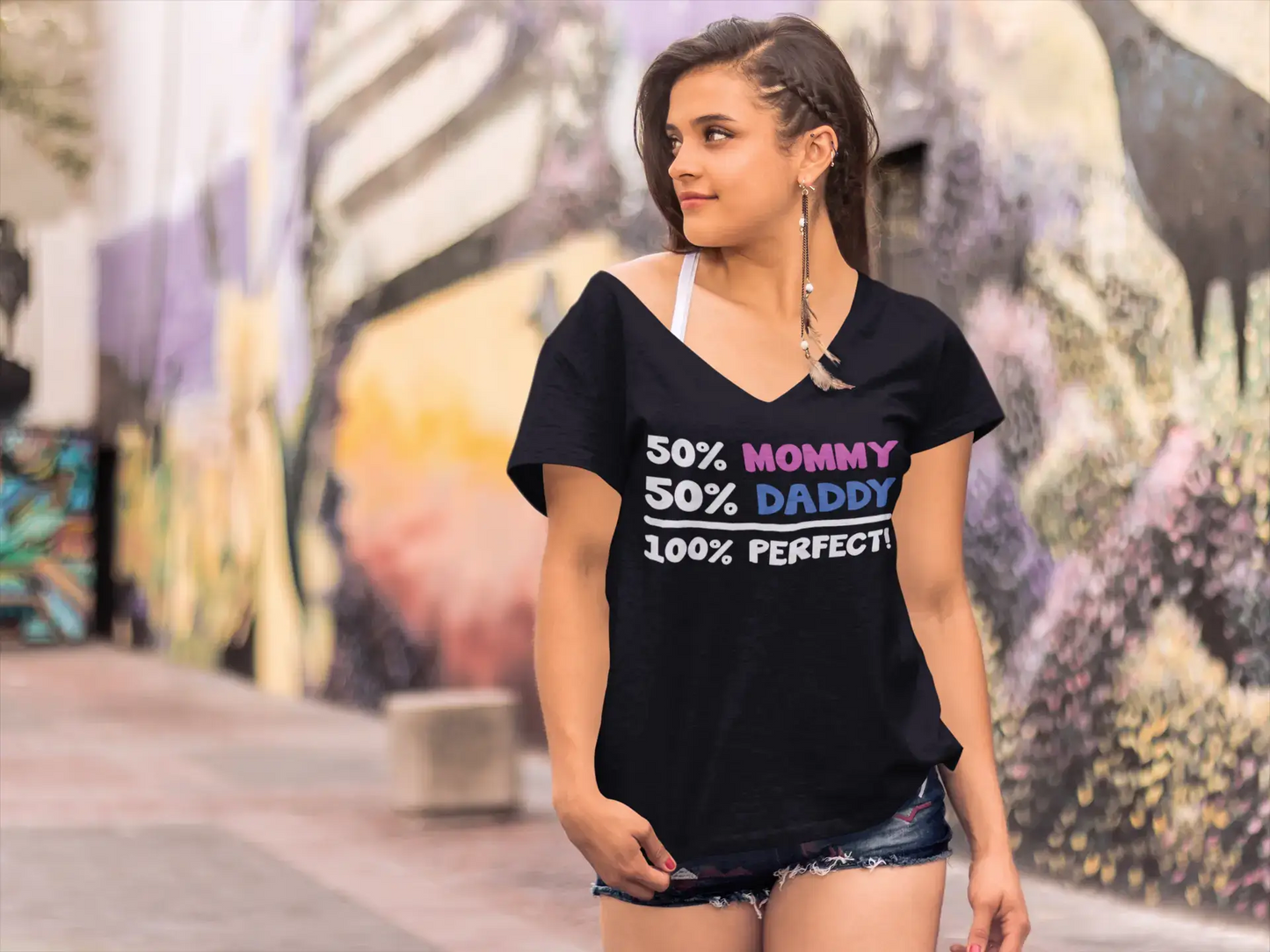 ULTRABASIC Women's T-Shirt 50% Mommy 50% Daddy - Perfect Tee Shirt for Ladies