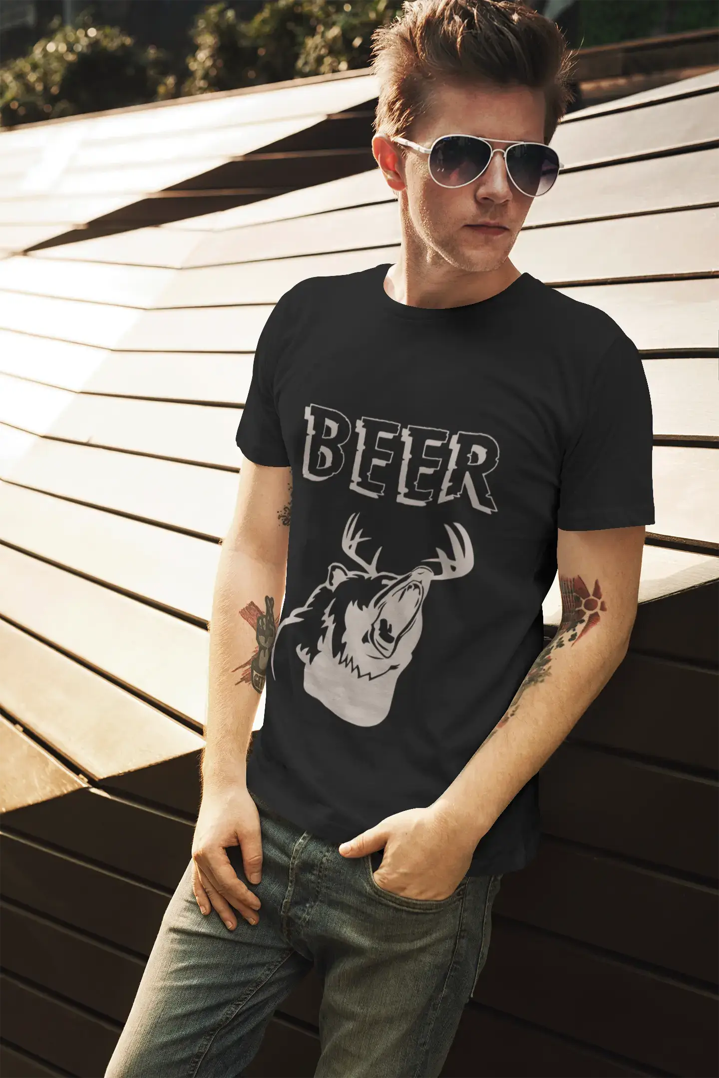 ULTRABASIC Herren-Grafik-T-Shirt Bierbär – lustiges Sarkasmus-Humor-T-Shirt