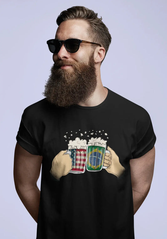 ULTRABASIC Lustiges Herren-T-Shirt US- und Brasilien-Bier – Bierliebhaber-T-Shirt mit amerikanischer Flagge