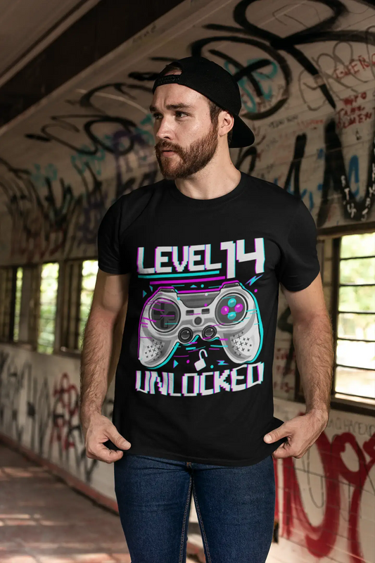 ULTRABASIC Men's Gaming T-Shirt Level 14 Unlocked - Video Gaming Tee Shirt - 14th Birthday Gift