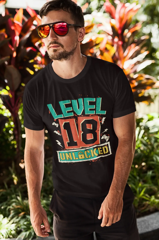 ULTRABASIC Men's Gaming T-Shirt Level 18 Unlocked - Gamer 18th Birthday Tee Shirt