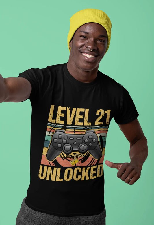 ULTRABASIC Men's Gaming T-Shirt Level 21 Unlocked - Gamer 21st Birthday Tee Shirt