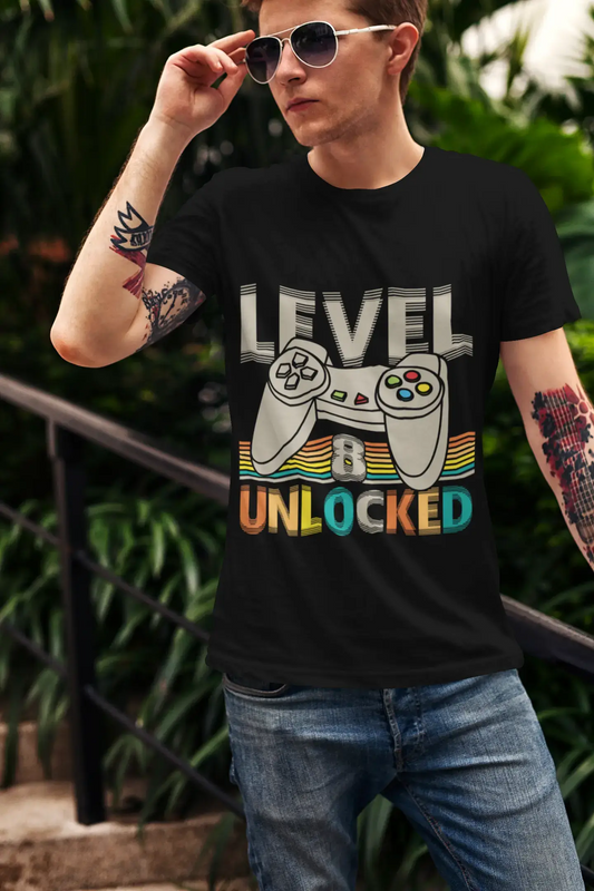 ULTRABASIC Men's Gaming T-Shirt Level 8 Unlocked - Gamer 8th Birthday Tee Shirt