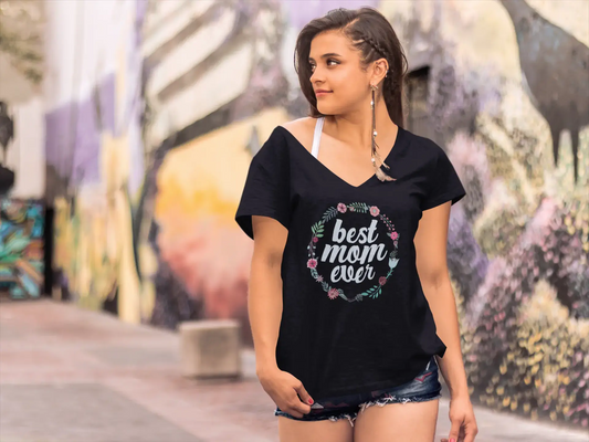 ULTRABASIC Damen-T-Shirt mit V-Ausschnitt „Best Mom Ever“ – T-Shirt für Mütter zum Muttertag