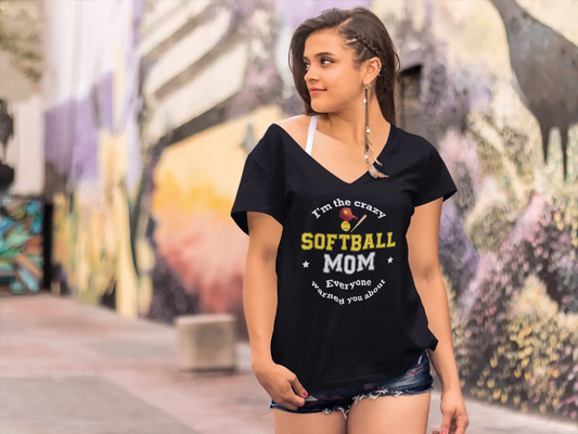 ULTRABASIC Women's V Neck T-Shirt I'm the Crazy Softball Mom - Funny Sport Tee Shirt for Ladies