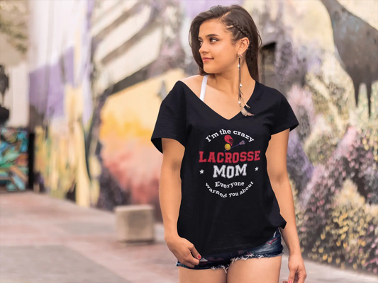 ULTRABASIC Women's V Neck T-Shirt I'm the Crazy Lacrosse Mom - Funny Mother Tee Shirt