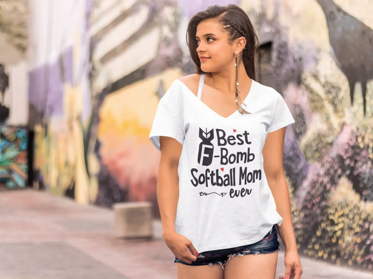 ULTRABASIC Damen-T-Shirt mit V-Ausschnitt „Beste Bomb-Softball-Mutter aller Zeiten“ – Lustiges Mama-Zitat