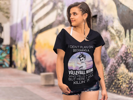 ULTRABASIC Women's V-Neck T-Shirt I Didn't Plan On a Becoming a Volleyball Mom - Funny Quote