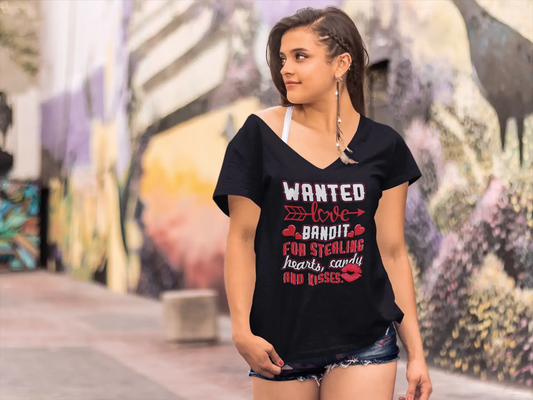ULTRABASIC Damen T-Shirt Wanted Love Bandit – Valentinstag Kurzarm-Grafik-T-Shirts