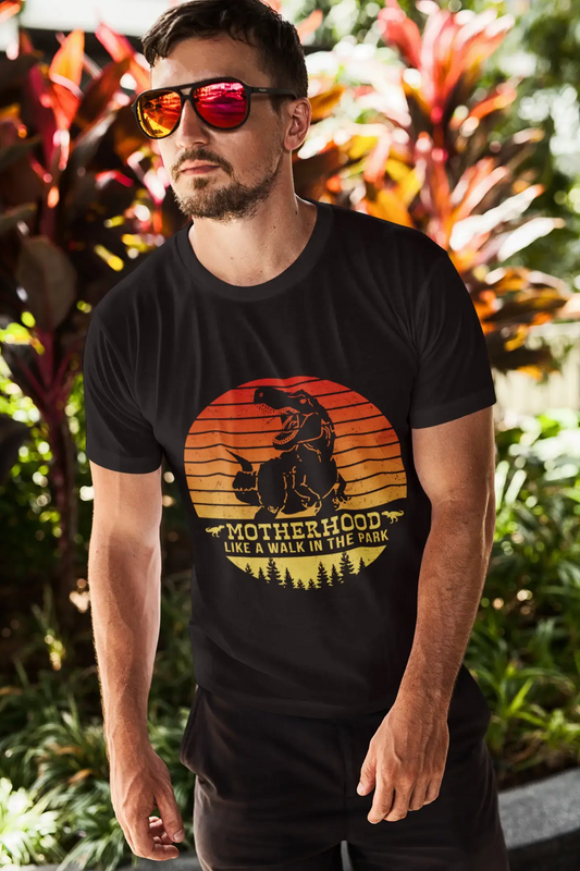 ULTRABASIC Men's T-Shirt Motherhood Like a Walk in the Park - Funny Retro Sunset Dinosaur Tee Shirt