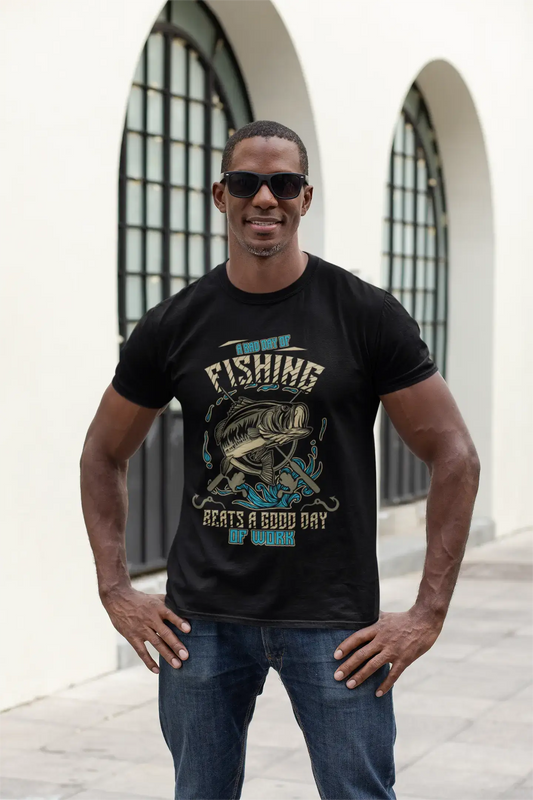 ULTRABASIC Men's T-Shirt Bad Day of Fishing Beats a Good Day of Work - Funny Fisherman Tee Shirt