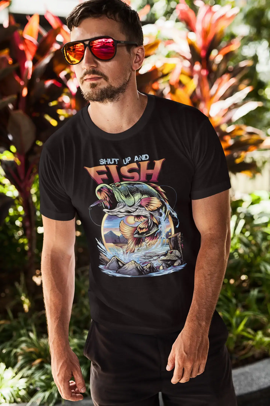 ULTRABASIC Men's Fishing T-Shirt Shut Up and Fish - Funny Quote Fisherman Tee Shirt