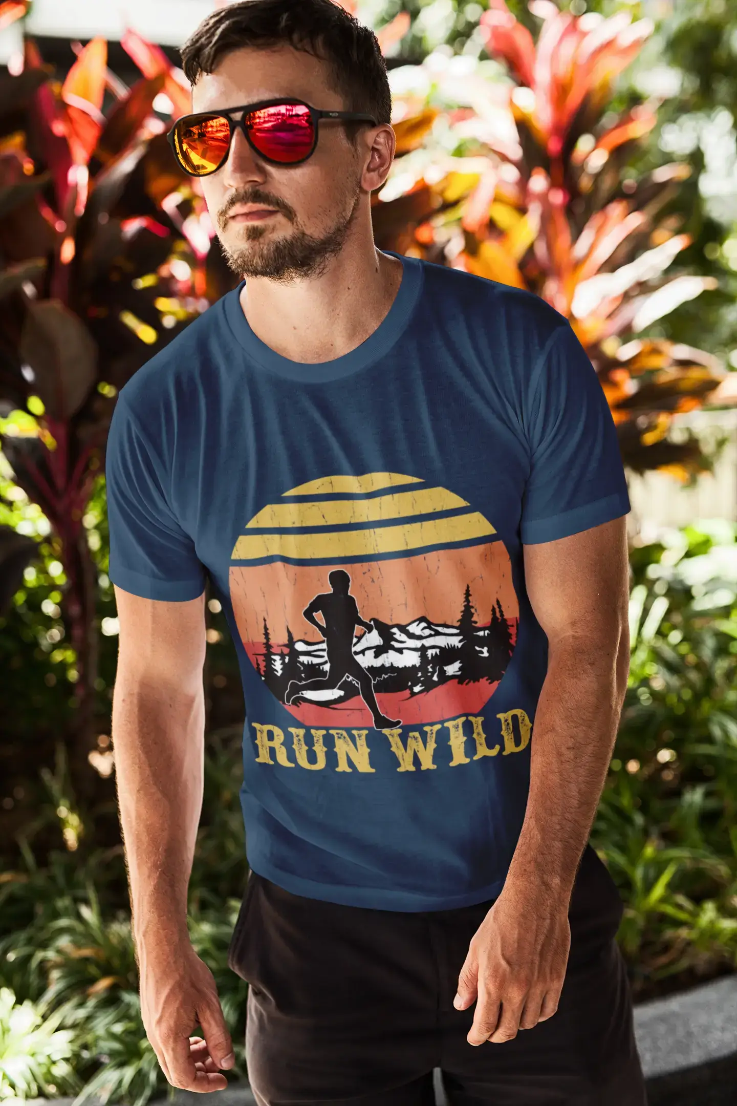 ULTRABASIC Herren-Neuheits-T-Shirt Retro Run Wild Sunset – Läufer-T-Shirt