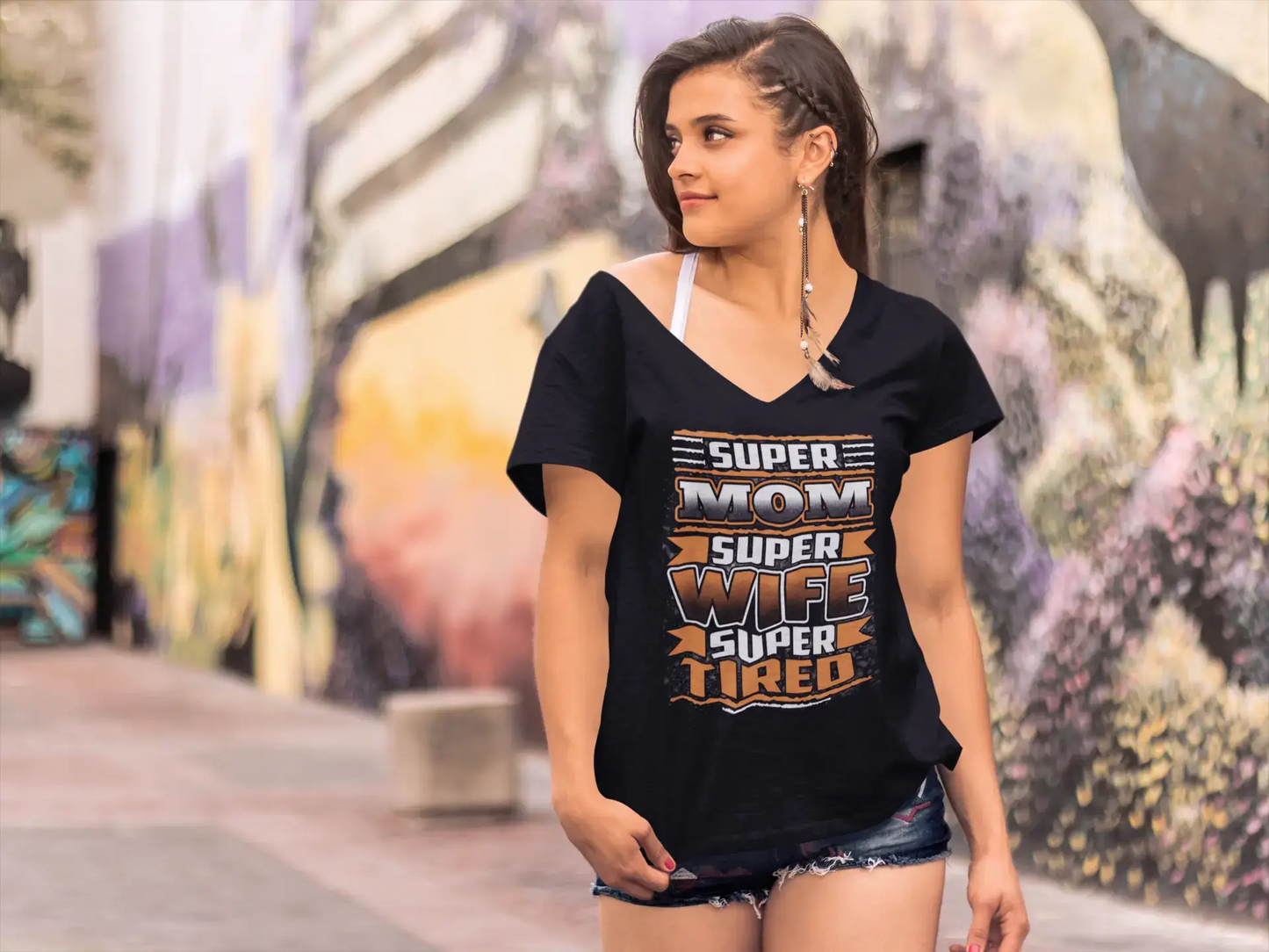 ULTRABASIC Damen T-Shirt Super Mom Super Wife Super Tired – Lustige Muttersprüche