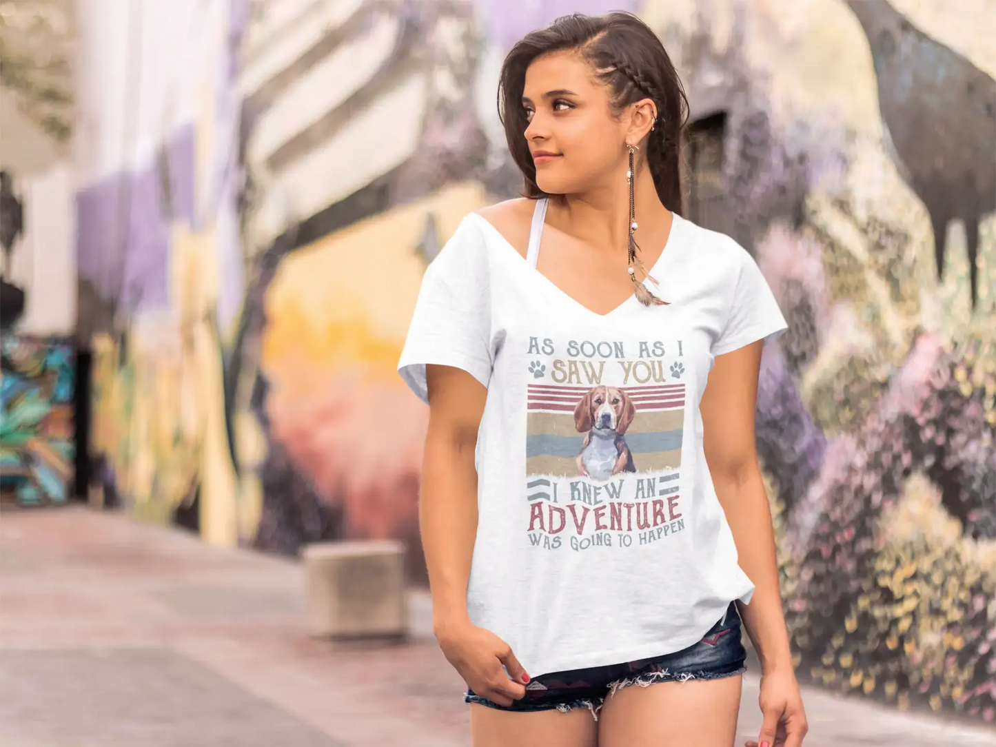 ULTRABASIC Women's T-Shirt Beagle I Knew an Adventure Was Going To Happen - Dog Lover
