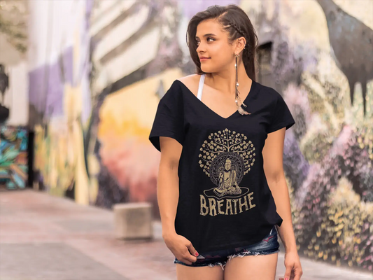 T-shirt col en V ULTRABASIC pour femmes Breathe Buddha Yoga - Tee-shirt de méditation spirituelle
