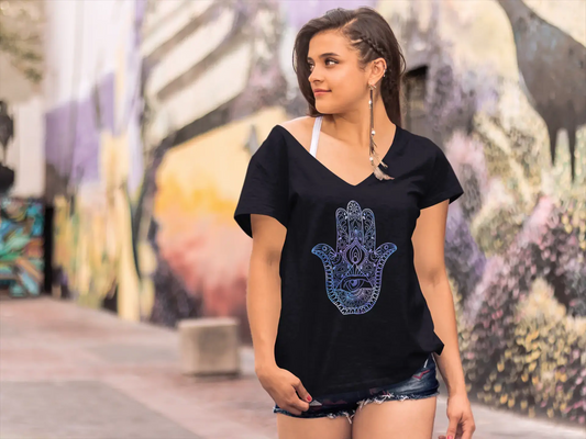 ULTRABASIC Women's V-Neck T-Shirt Hamsa Yoga - Spiritual Meditation Tee Shirt