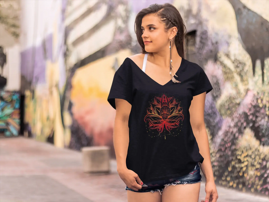 ULTRABASIC Damen V-Ausschnitt T-Shirt Lotus Flower Fire – Spirituelle Meditation Yoga Geschenk T-Shirt