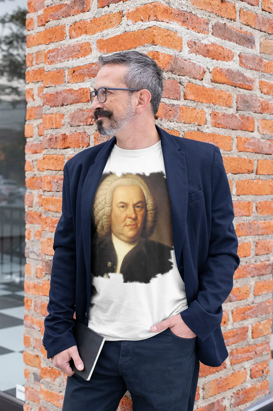 Jean-Sebastien Bach, Old Celebrities, Weiß, Herren-Kurzarm-Rundhals-T-Shirt, Geschenk-T-Shirt 00313